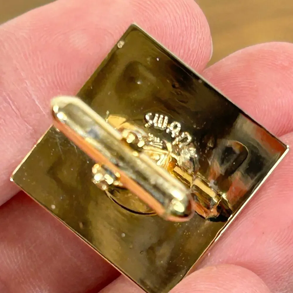 Swank Gold Plated Cufflinks Diamond Cut Square Vintage Tie Clip Prong Set
